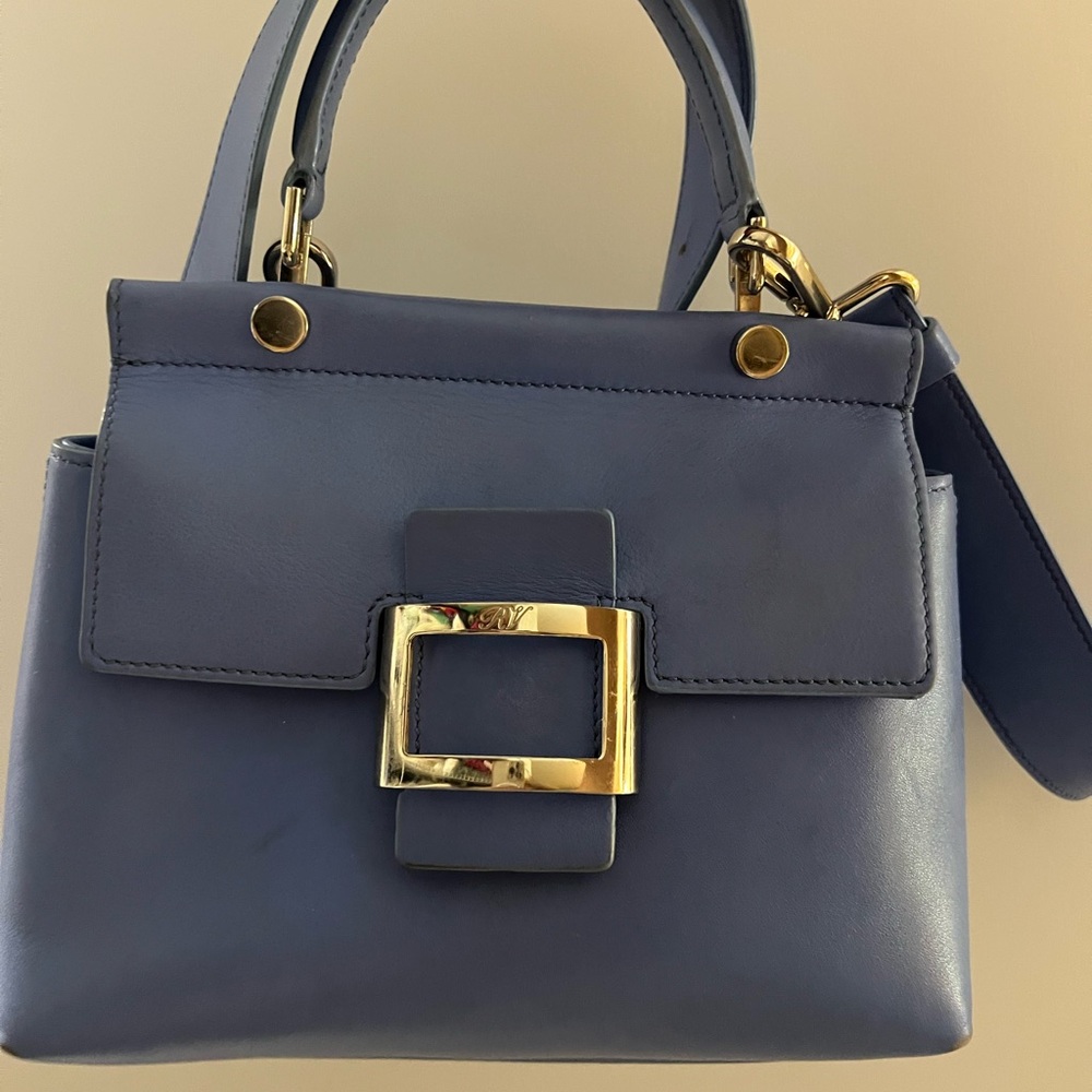 Roger Vivier blue mini bag with Gold Details
